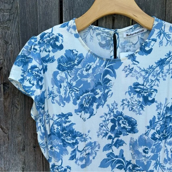 Reformation Gavin Midi Dress Olympia Floral Blue White 12 - Picture 5 of 16